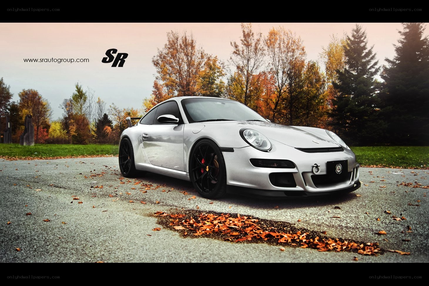 Silver Porsche in autumn