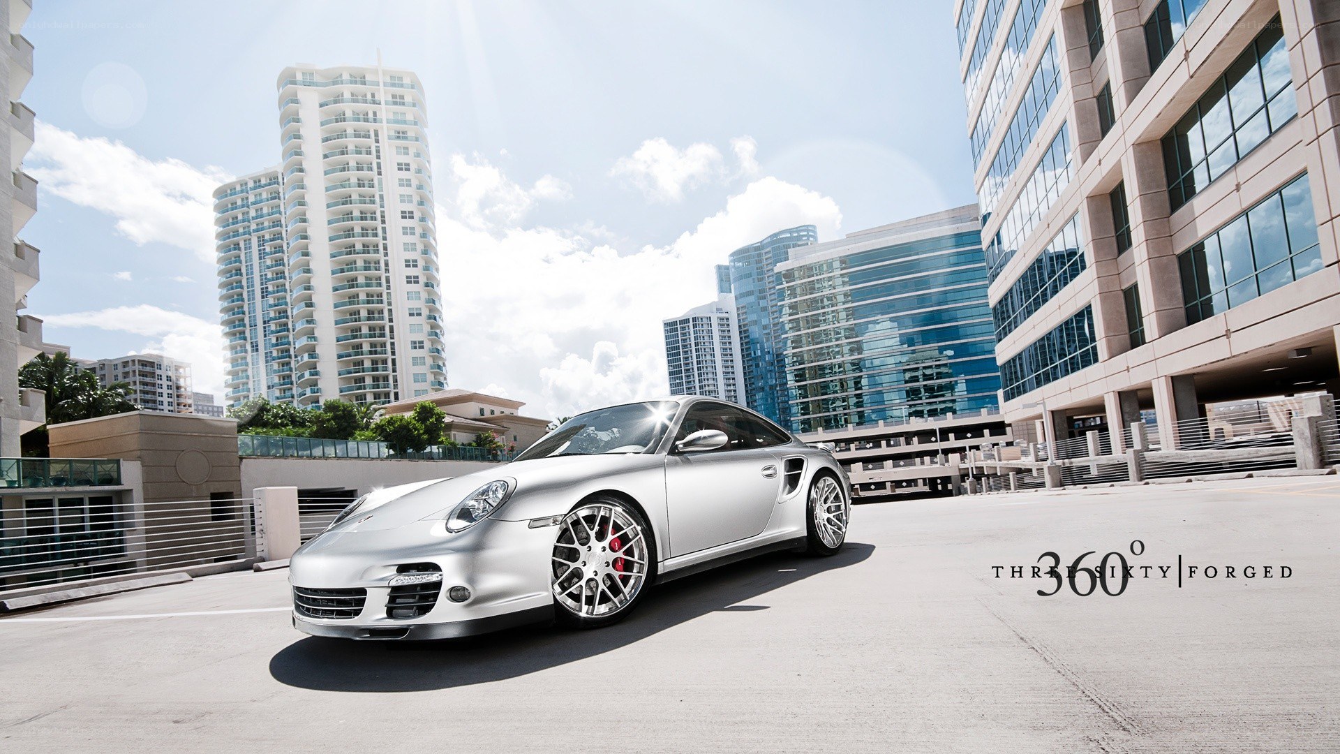 Silver Porsche in city