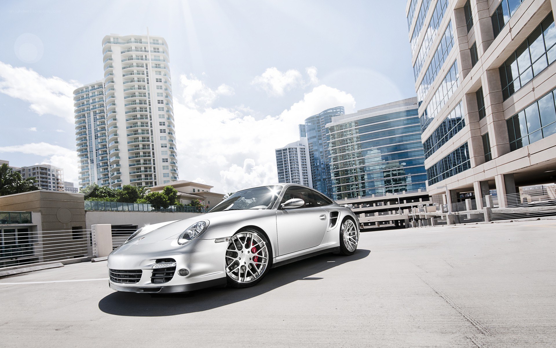Silver Porsche in city