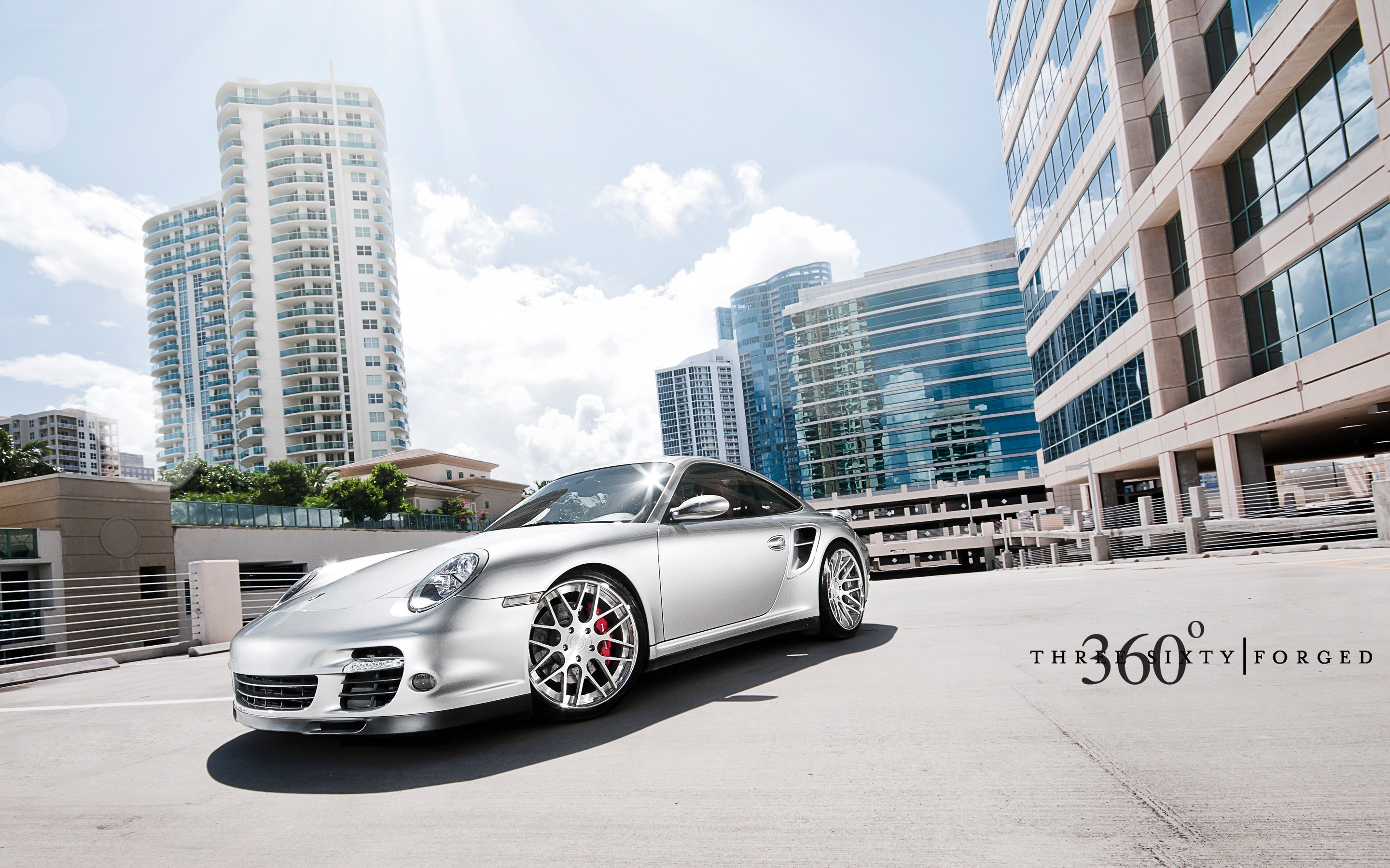 Silver Porsche in city