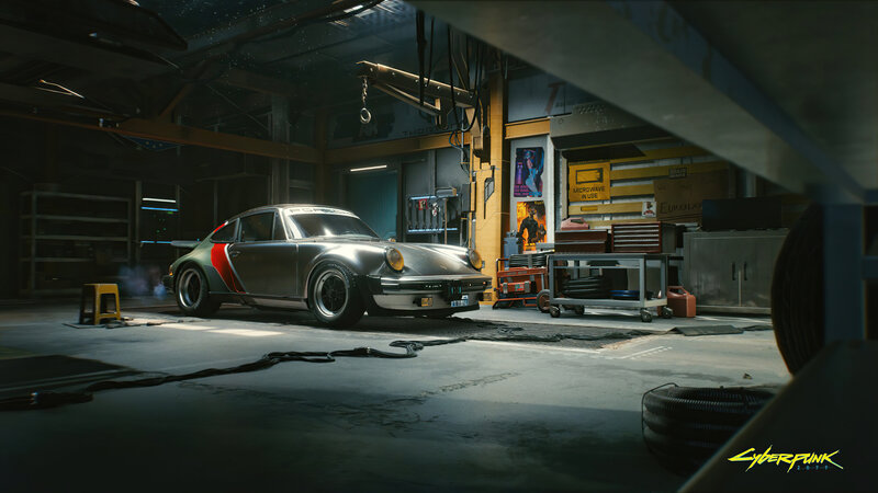 Silver Porsche in Garage — Gray
