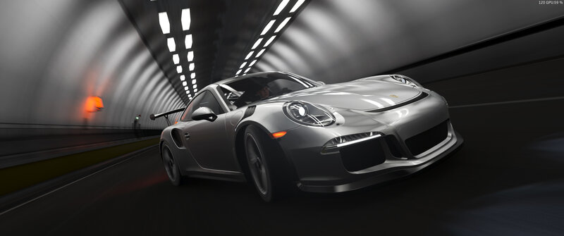 Silver Porsche in Tunnel