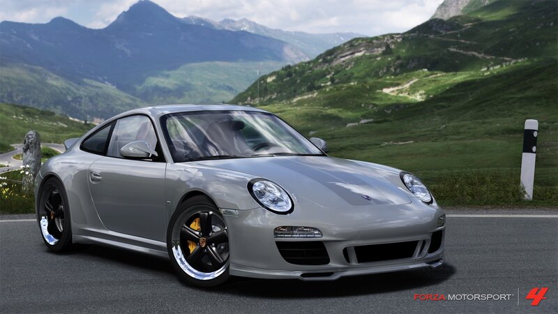Silver Porsche on Mountain Road — Gray, Serene