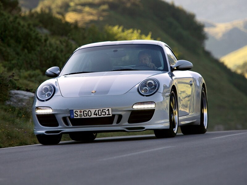 Silver Porsche on Road — Dynamic, Afternoon, Photograph, Car