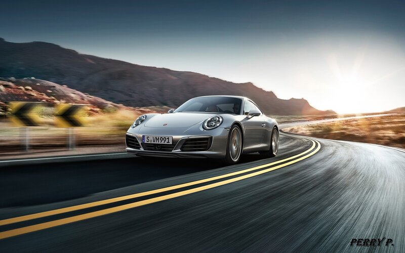 Silver Porsche on Road — Gray, Dynamic