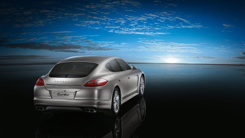 Silver Porsche Panamera — Blue, Serene