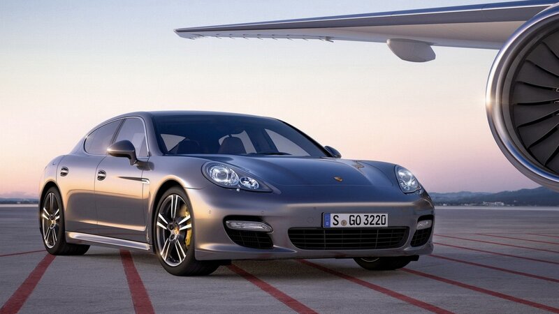 Silver Porsche Panamera — Gray, Dramatic, Sunset