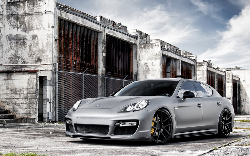 Silver Porsche Panamera — Gray, Dramatic