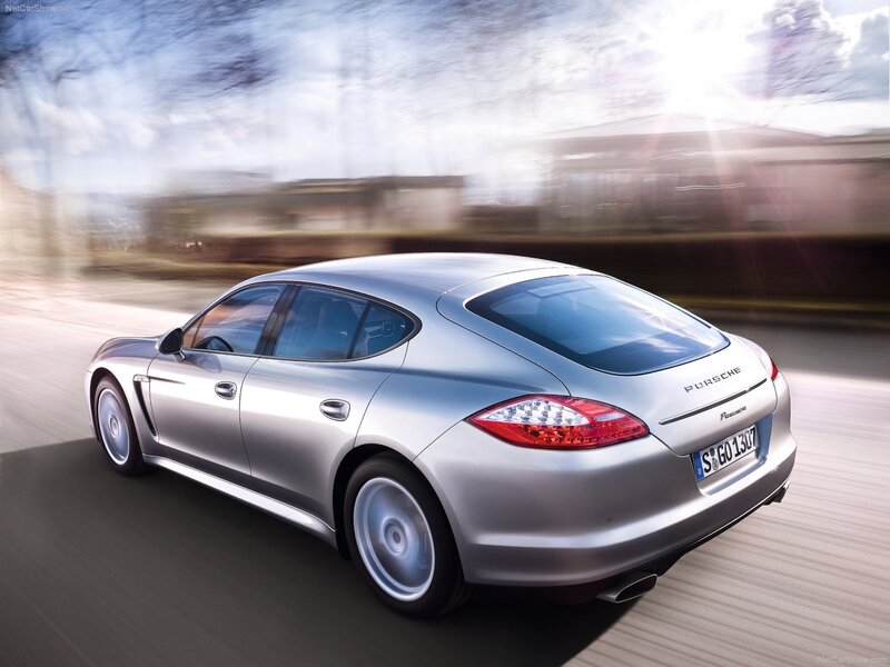 Silver Porsche Panamera in motion