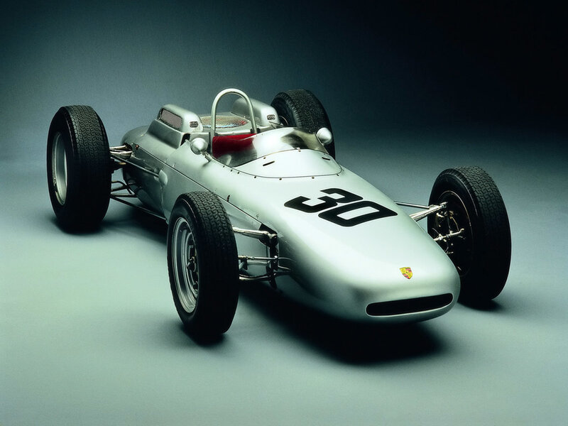 Silver Porsche race car