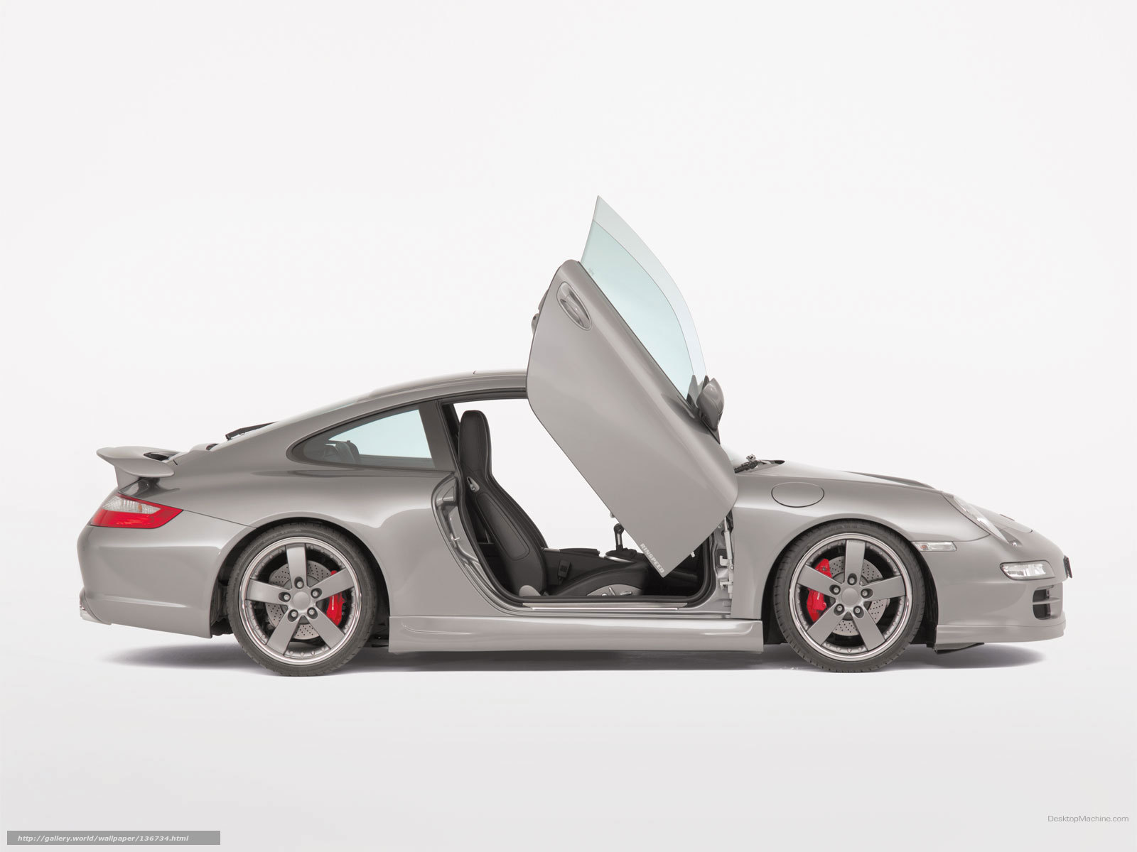 silver porsche with open door