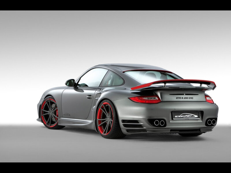 silver porsche with red accents