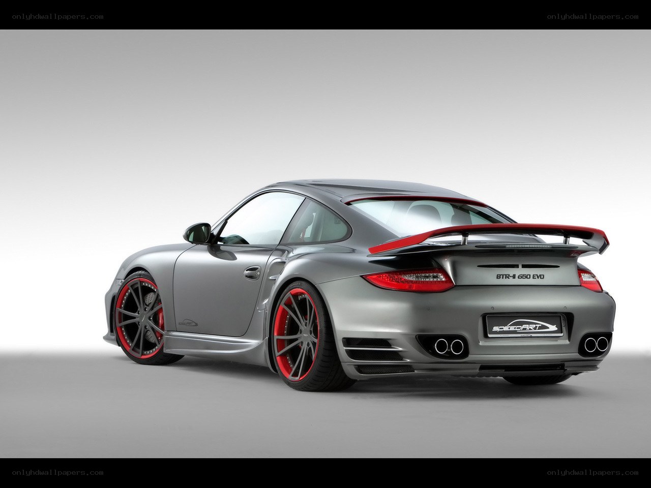 silver porsche with red accents