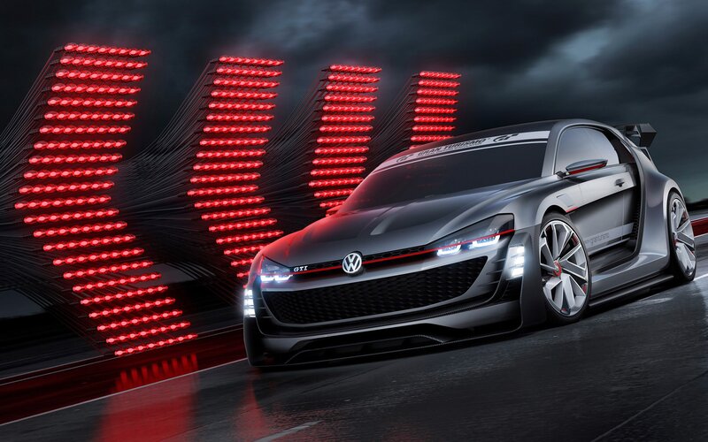 Silver Race Car — Black, Dramatic, Night, 3d Render, Red Lights