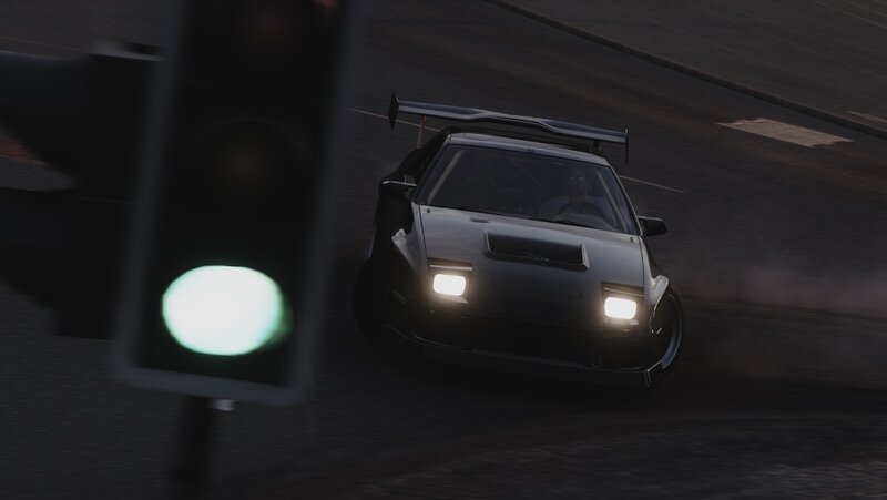 Silver Race Car — Black, Dramatic, Night, 3d Render, Traffic Light
