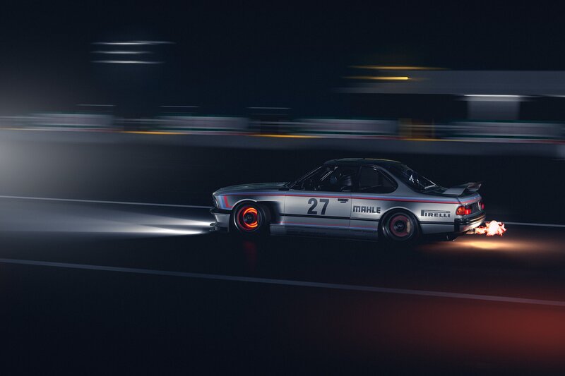 Silver Race Car — Black, Dramatic, Night, Photograph