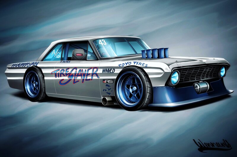 Silver Race Car — Dramatic, Digital Art