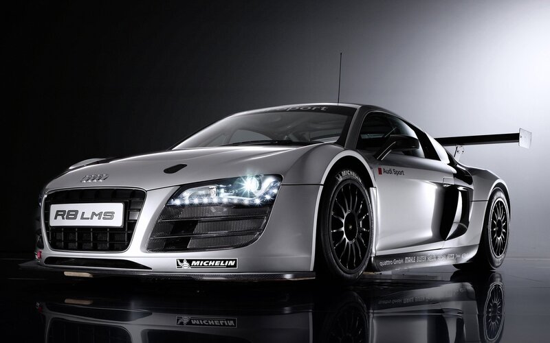 Silver Race Car — Dramatic, Photograph, Race Car, Headlights, Rear Wing