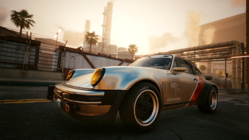 Silver Race Car — Dramatic, Sunset, 3d Render, Industrial Plant