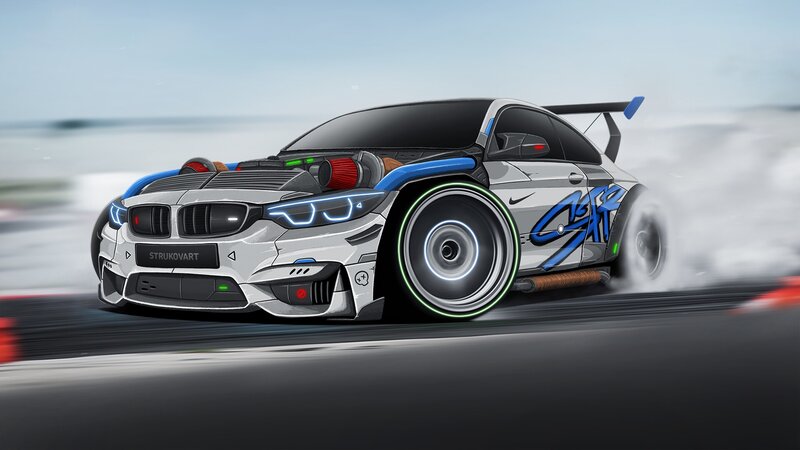 Silver Race Car Drifting — Dynamic, Afternoon