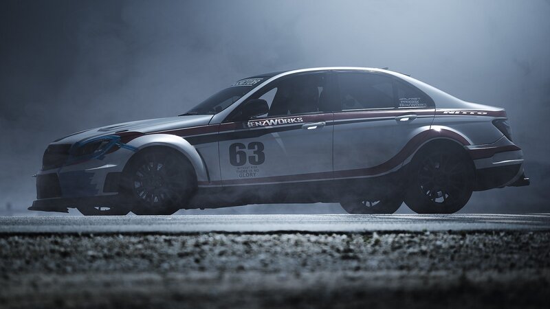 Silver Race Car Drifting — Gray, Dramatic, Night