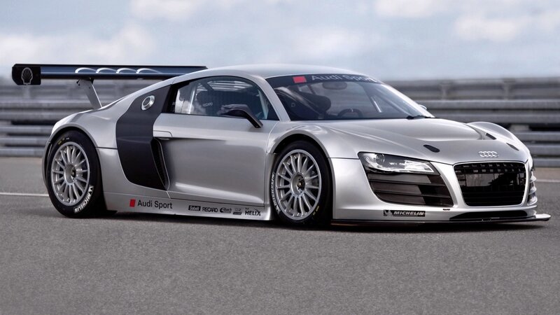 Silver Race Car — Dynamic, Afternoon, Photograph, Race Track, Aerodynamic Wing, Tires, Black, Gray