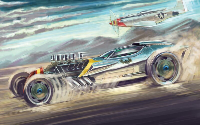 Silver Race Car — Dynamic, Digital Art, Airplane