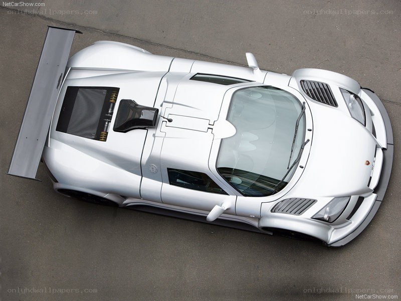 silver race car from above