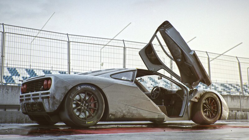 Silver Race Car — Gray, Dramatic, Afternoon, 3d Render