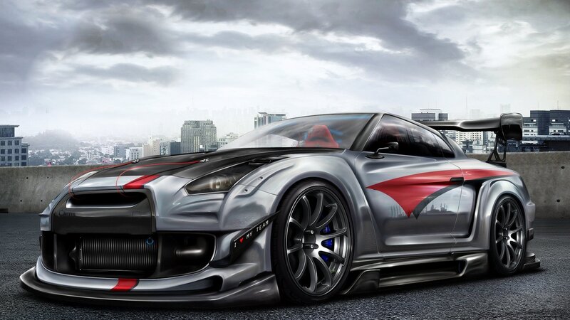 Silver Race Car — Gray, Dramatic, Digital Art