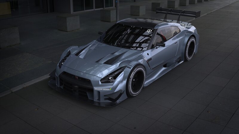Silver Race Car — Gray, Dramatic, Night, 3d Render