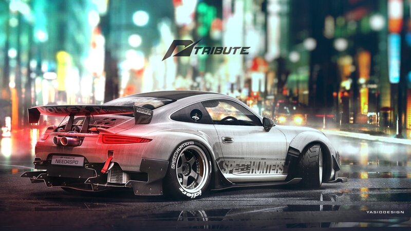 Silver Race Car — Gray, Dramatic, Night, Digital Art, City Street