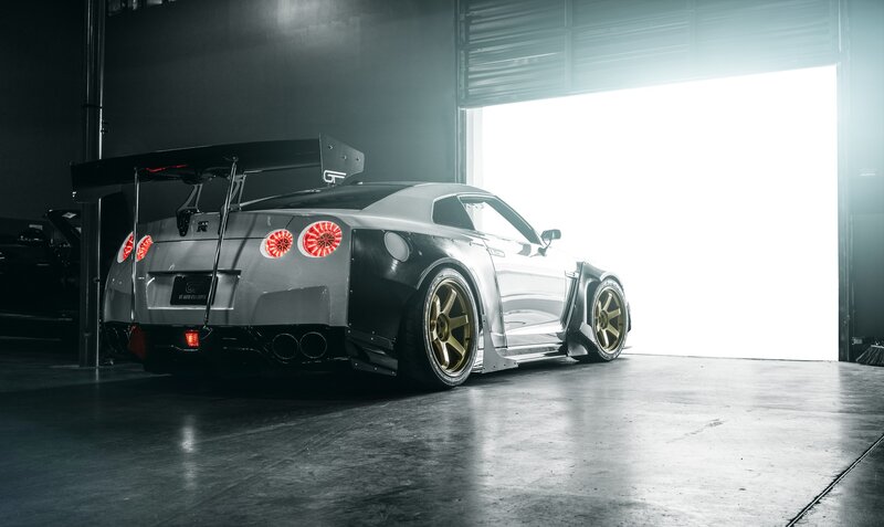 Silver Race Car — Gray, Dramatic, Photograph, Garage, Tail Lights