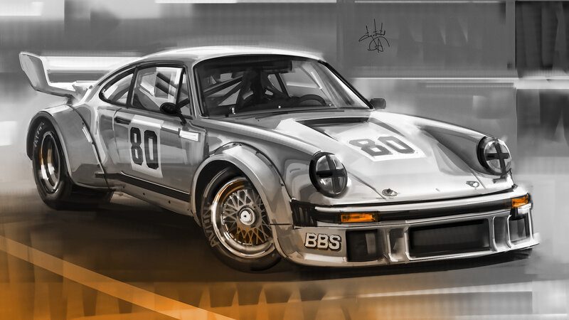 Silver Race Car — Gray, Dynamic, Digital Art