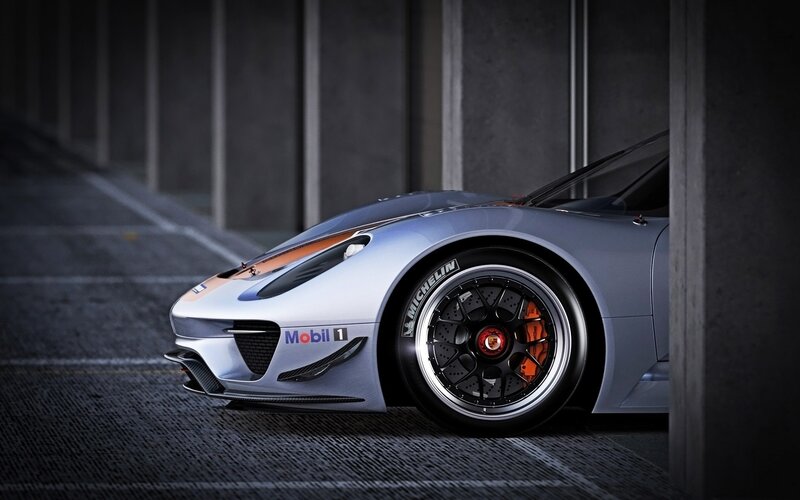 silver race car in garage
