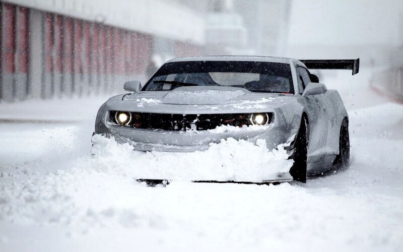 Silver Race Car in Snow — White