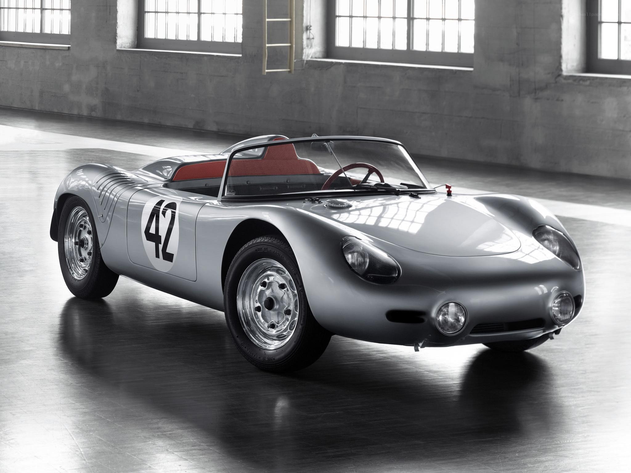 Silver race car in warehouse