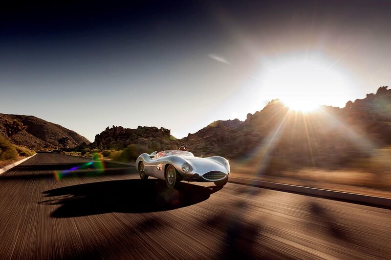 Silver Race Car on Road — Dramatic, Sunset