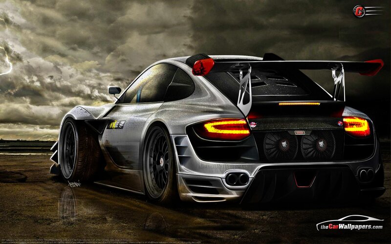 silver race car on stormy track