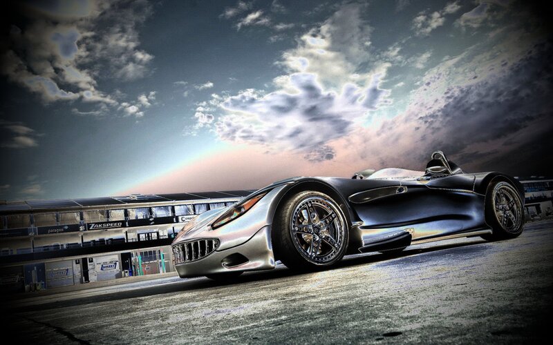 Silver race car on track