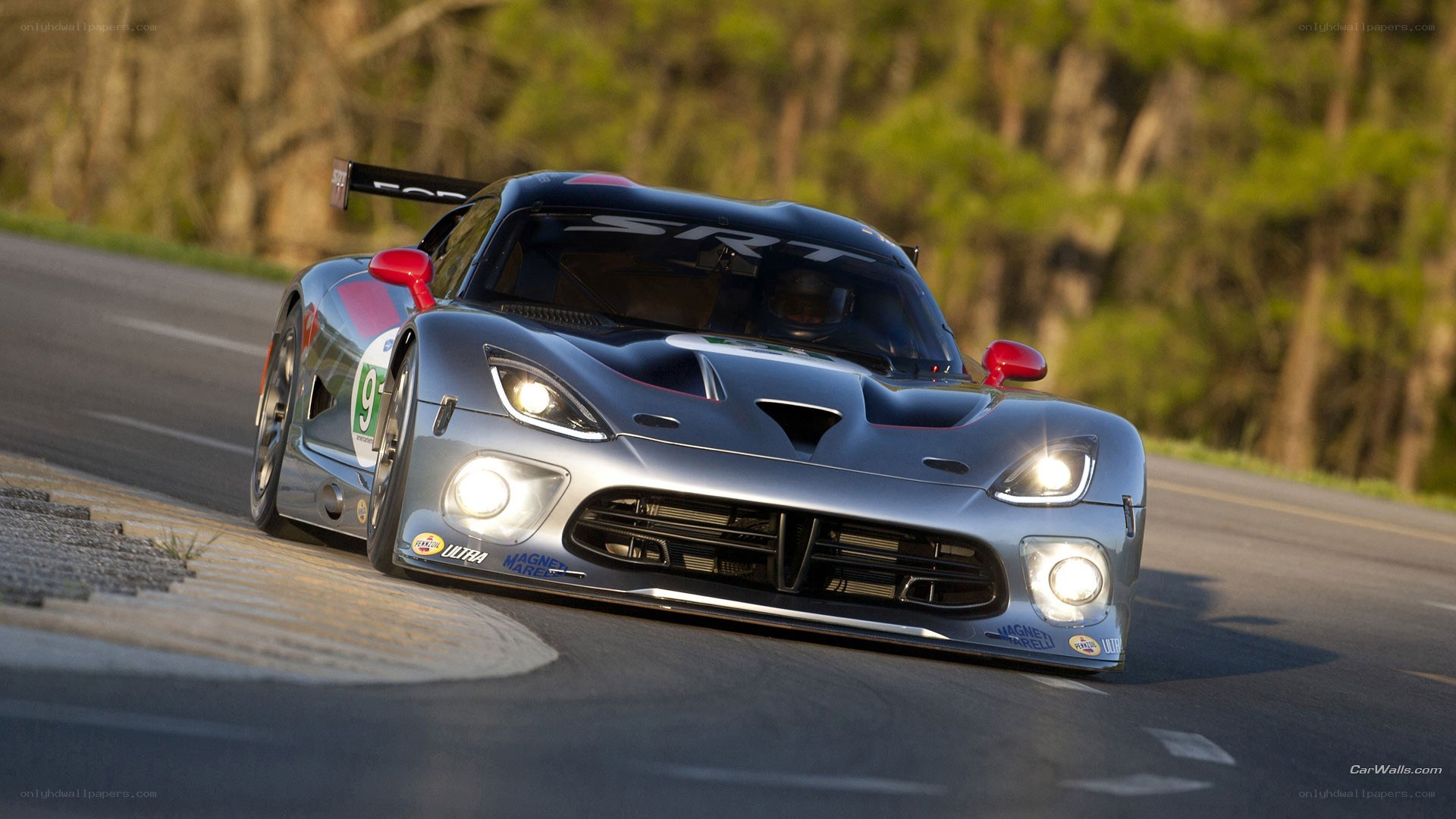 silver race car on track