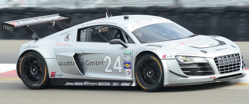 Silver Race Car on Track — Dynamic, Photograph, Race Car