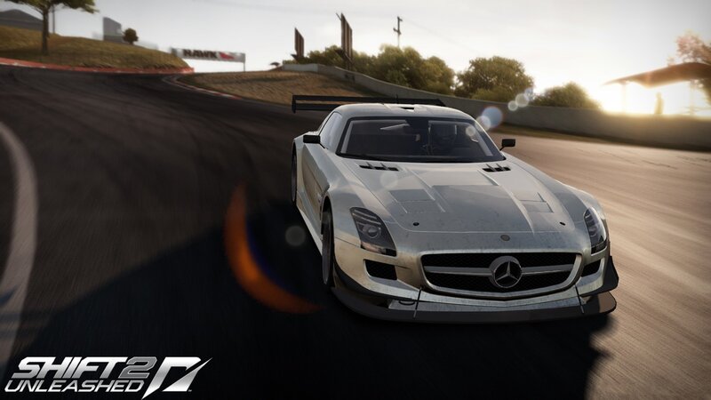 Silver Race Car on Track — Dynamic, Sunset
