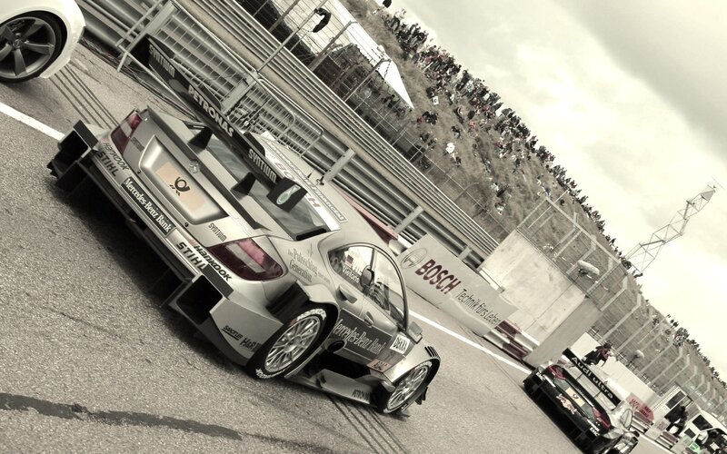 Silver Race Car on Track — Gray, Dynamic, Afternoon, Photograph, Race Car, Spectators