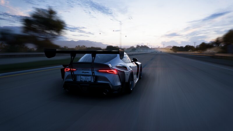 Silver Race Car on Track — Gray, Dynamic, Sunset