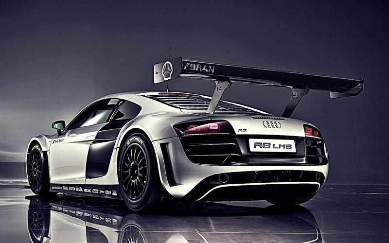 Silver Race Car — White, Dramatic, Photograph, Large Rear Wing
