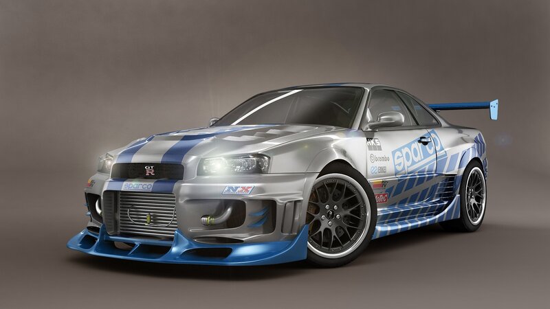 silver race car with blue stripes