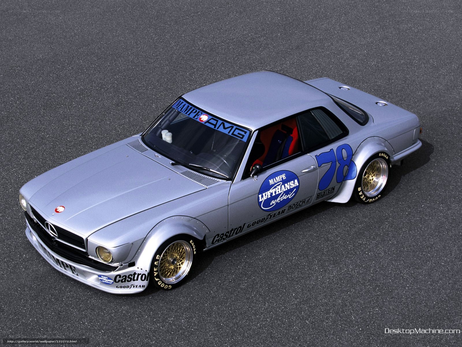 Silver race car with decals