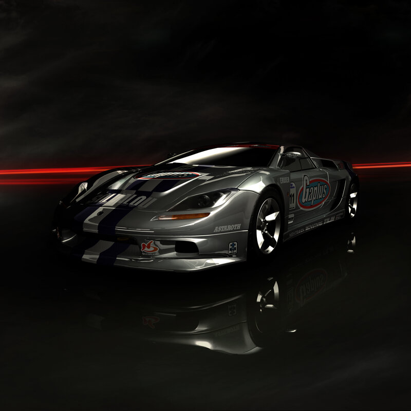 silver race car with decals
