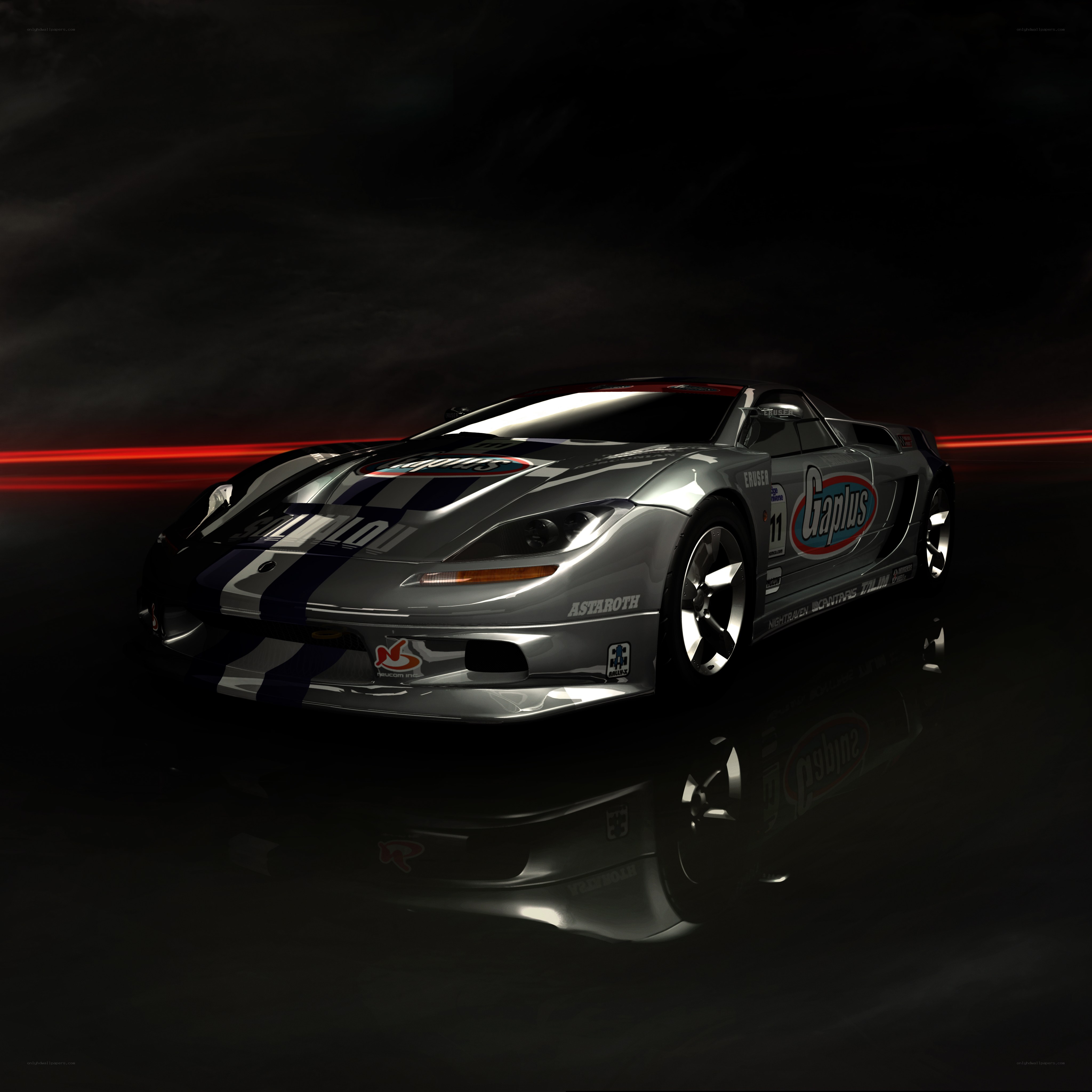 silver race car with decals